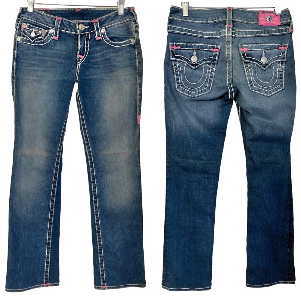 Pink Label jeans western cowgirl 2000s Britney low rise medium wash contrast